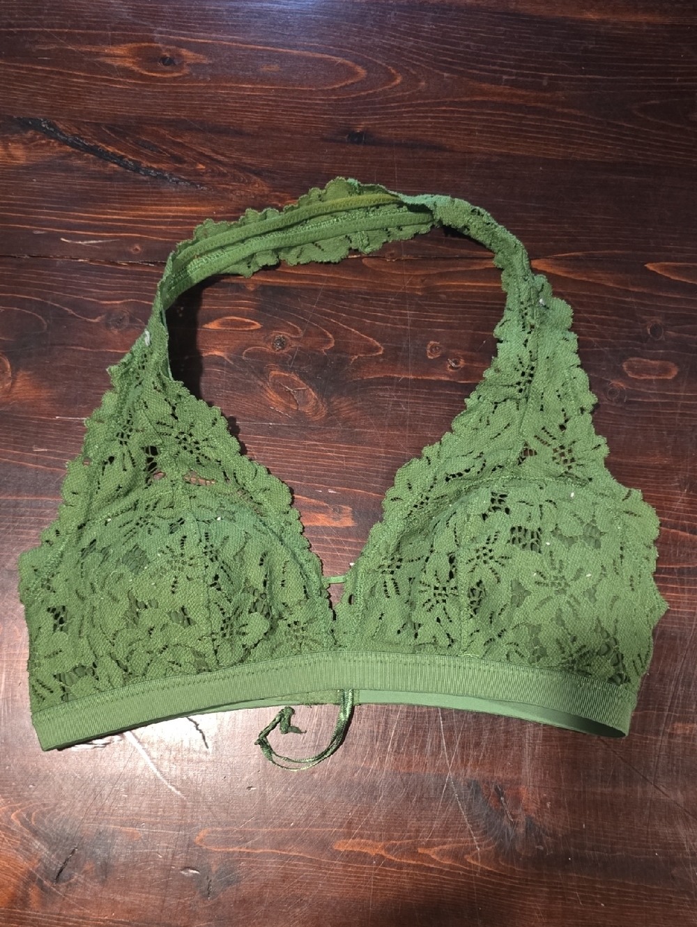 Aerie Boho Olive Green Lace Halter Bralette - Size M